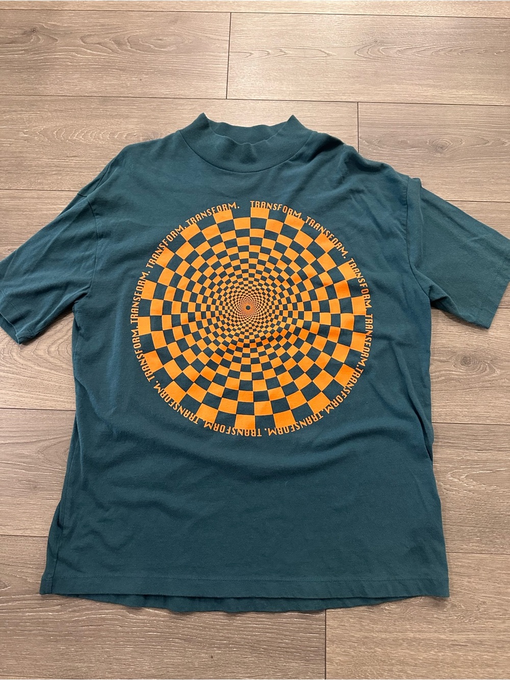 Urban Outfitters Teal Short-Sleeve Tee with Orange Optical Circle